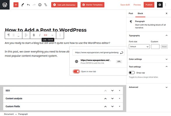 Agregar enlace del editor de WordPress