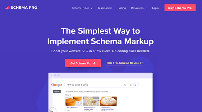 Página de inicio de Schema Pro