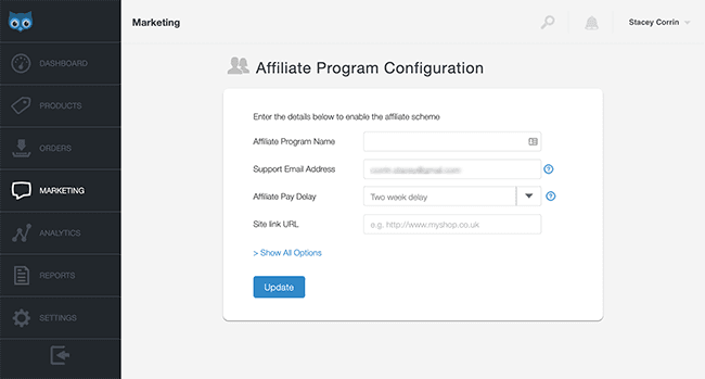 configuración de afiliados